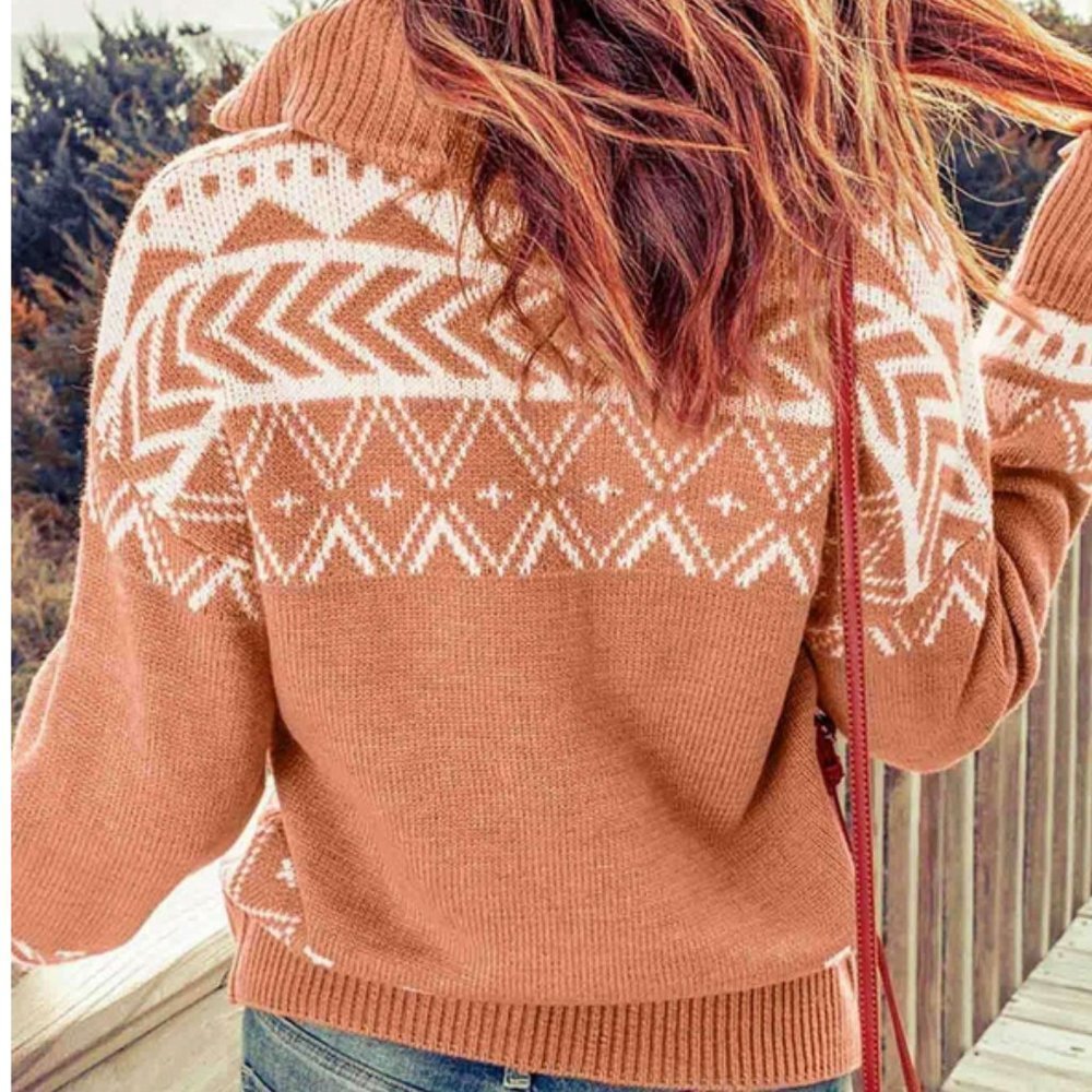 Geo Pattern Half Zip Sweater Top - Picture 7 of 7